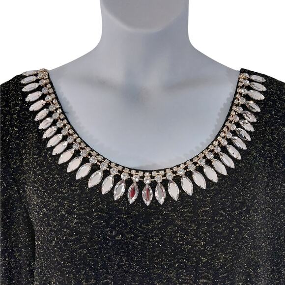 NWOT! LA VANYA! FAB BLACK AND SILVER METALLIC STRETCH KNIT, JEWELED TUNIC! SZ 2X - Picture 5 of 9